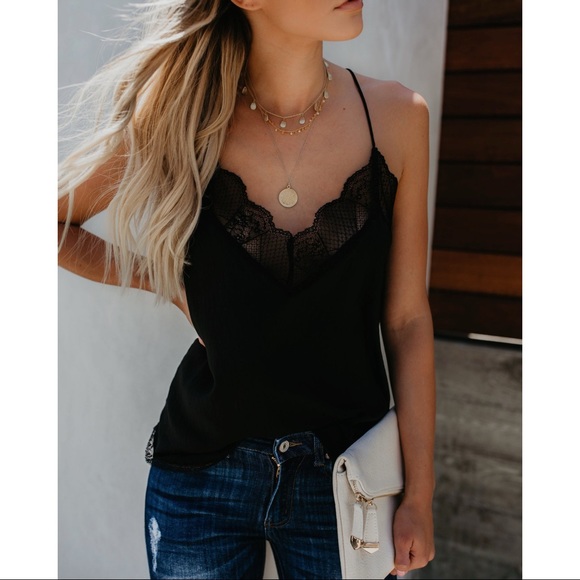 DELICATE BALANCE LACE CAMI TANK BLACK - Picture 7 of 7